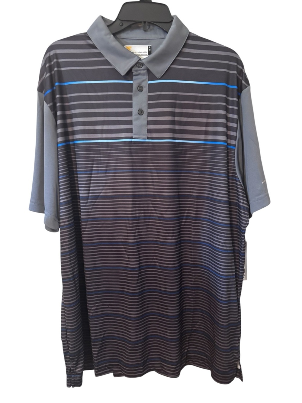 NWT Nicklaus Polo Men's Large Gray and Blue Striped Shirt Short Sleeve Golf